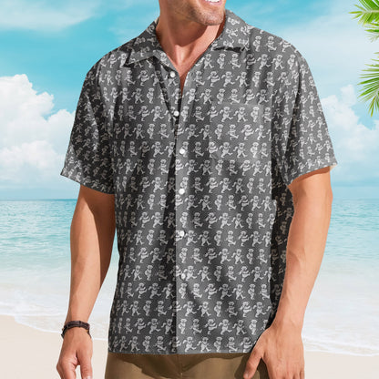 Grateful Dead Dancing Bears Retro Grey Monogram Summer Hawaiian Shirt – Retro Music Album Art Inspired Shirt