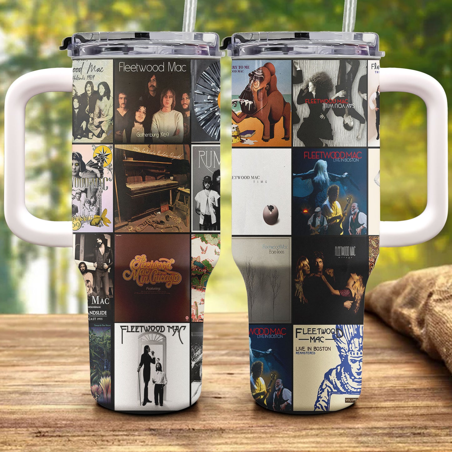 Fleetwood Mac Album Collage Tumbler – Classic Rock Nostalgia Tribute