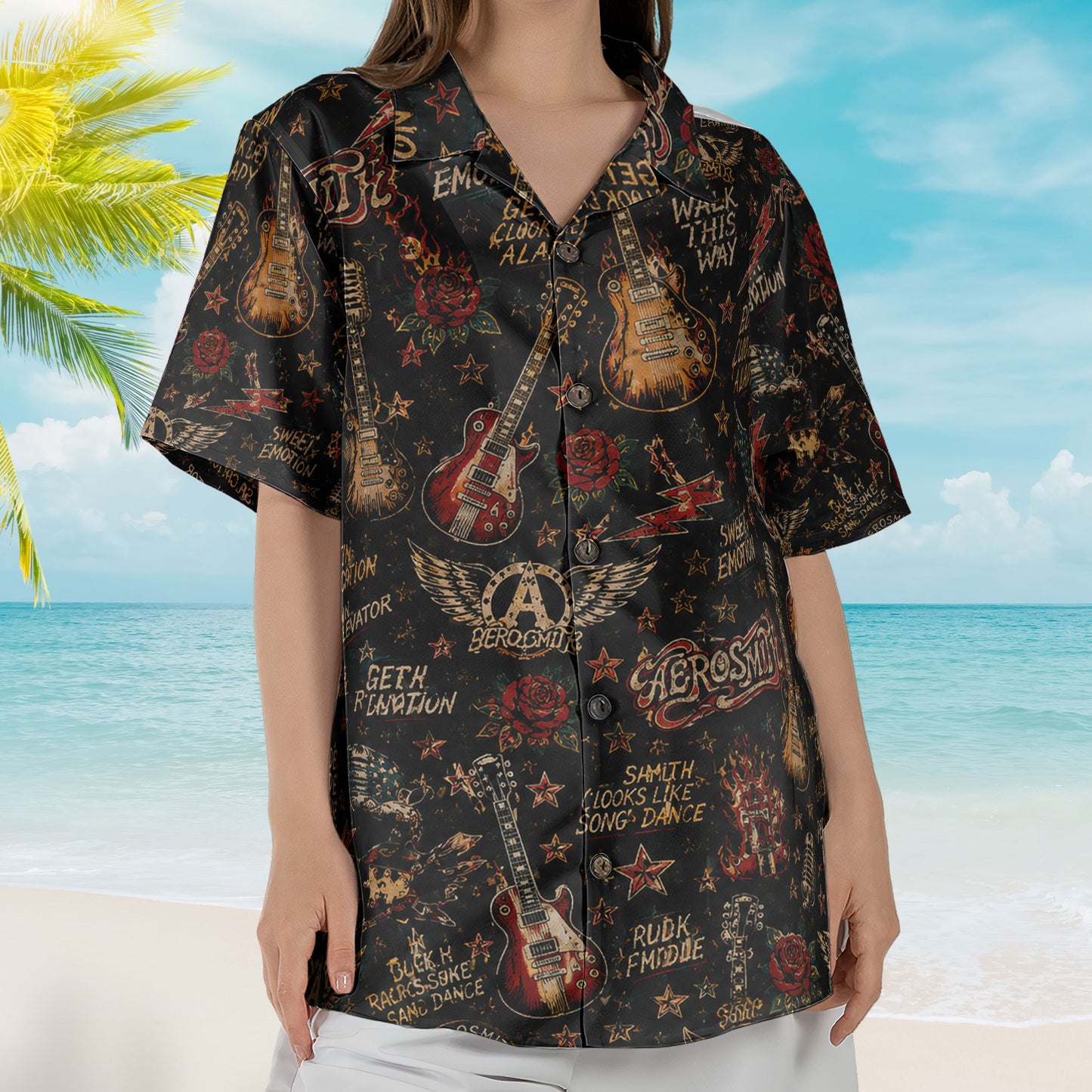 Aerosmith Hawaiian Shirt – Vintage Rock Band All Over Print Aloha Shirt