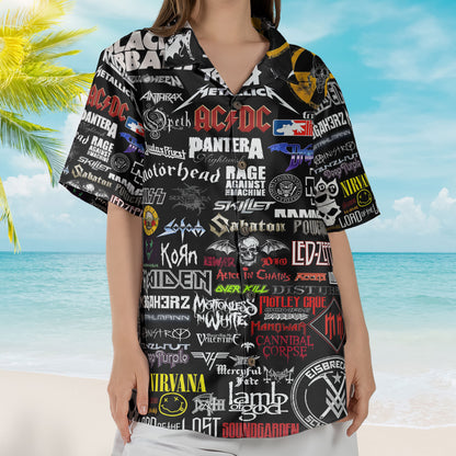 Metal Legends Hawaiian Shirt – Ultimate Heavy Rock Band AC/DC Nirvana Led Zeppelin Logo Collage