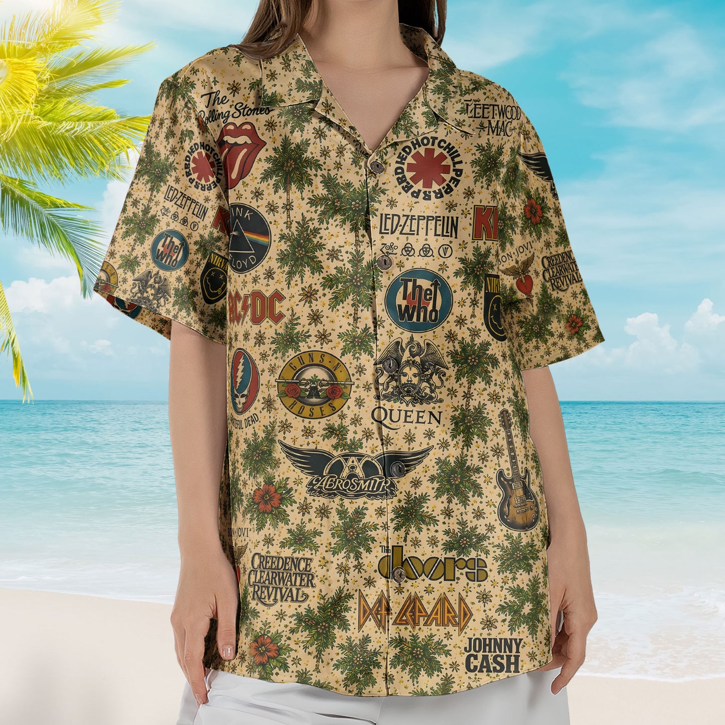 Vintage Rock Legends Tropical Hawaiian Shirt – Classic Band Collage Edition