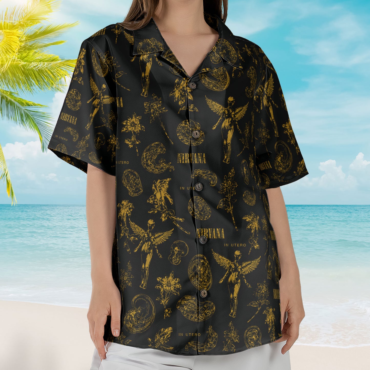 Nirvana Hawaiian Shirt – In Utero All Over Print Aloha Shirt Grunge Rock Band Summer Button Up