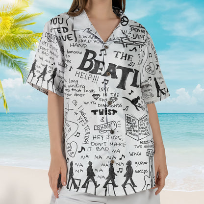 The Beatles Doodle Art Lyrics Collage Hawaiian Shirt – Signature Album Inspired Hawaiian Shirt