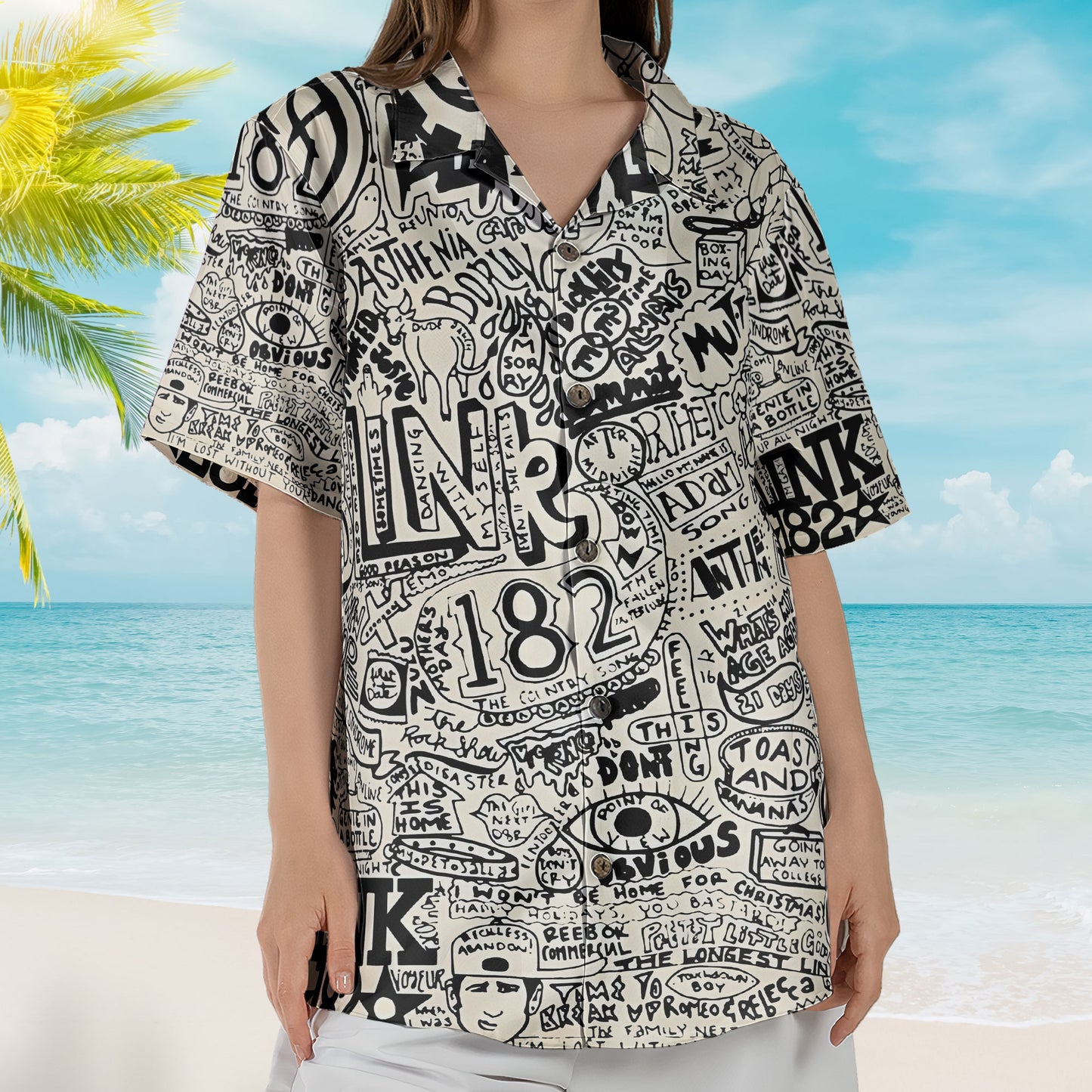 Blink-182 Lyrics Collage Hawaiian Shirt – Signature Album Inspired Greatest Hits Hawaiian Shirt