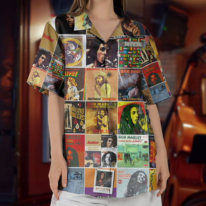 Bob Marley Hawaiian Shirt – Album Cover Collage Reggae Summer Button Up