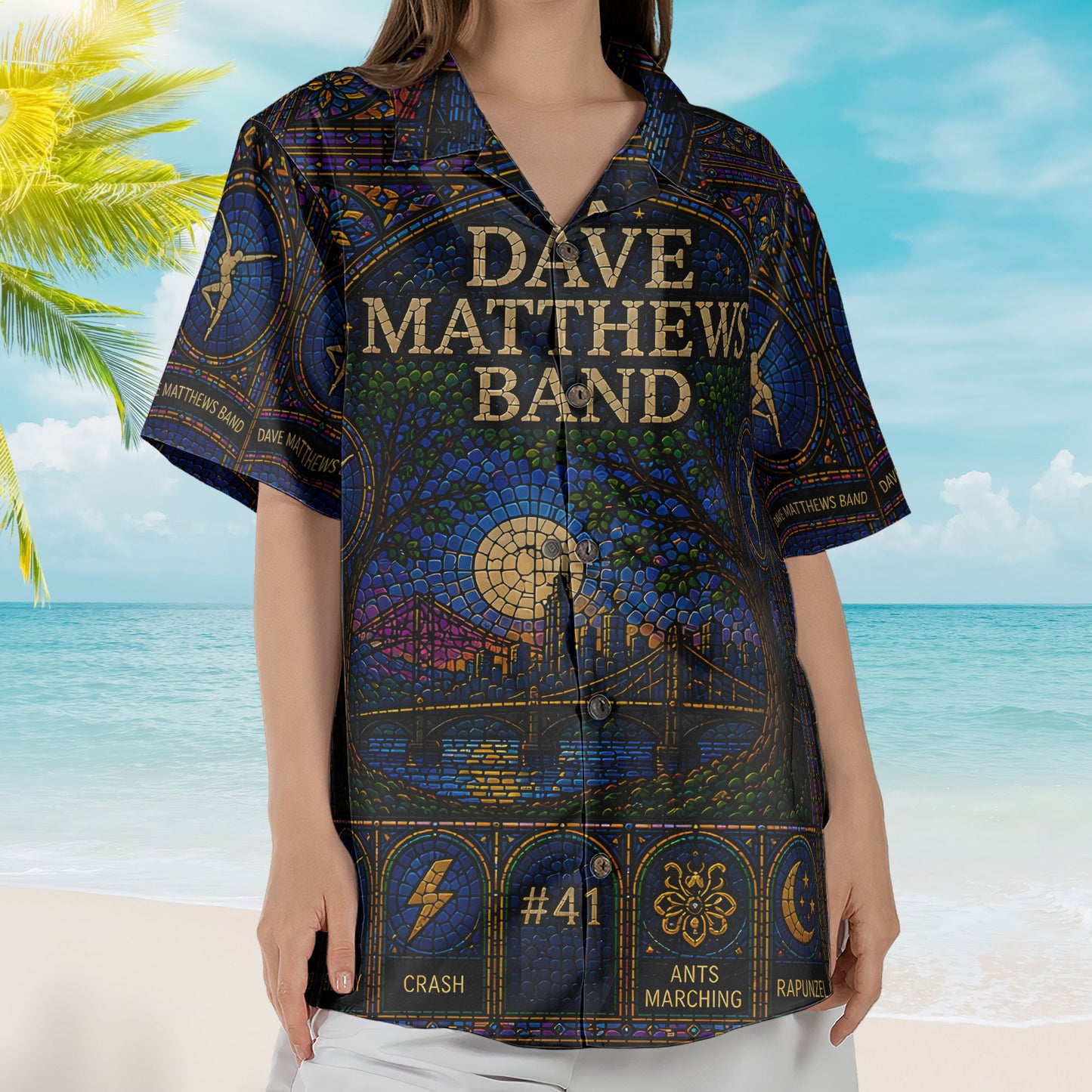Dave Matthews Band Stained Glass Hawaiian Shirt - Unisex Fire Dancer Button Up