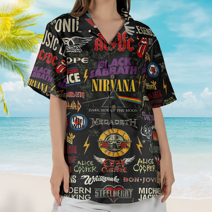 Hard Rock Band Collage Hawaiian Shirt – Unisex Retro Pink Floyd Guns N Roses Merch