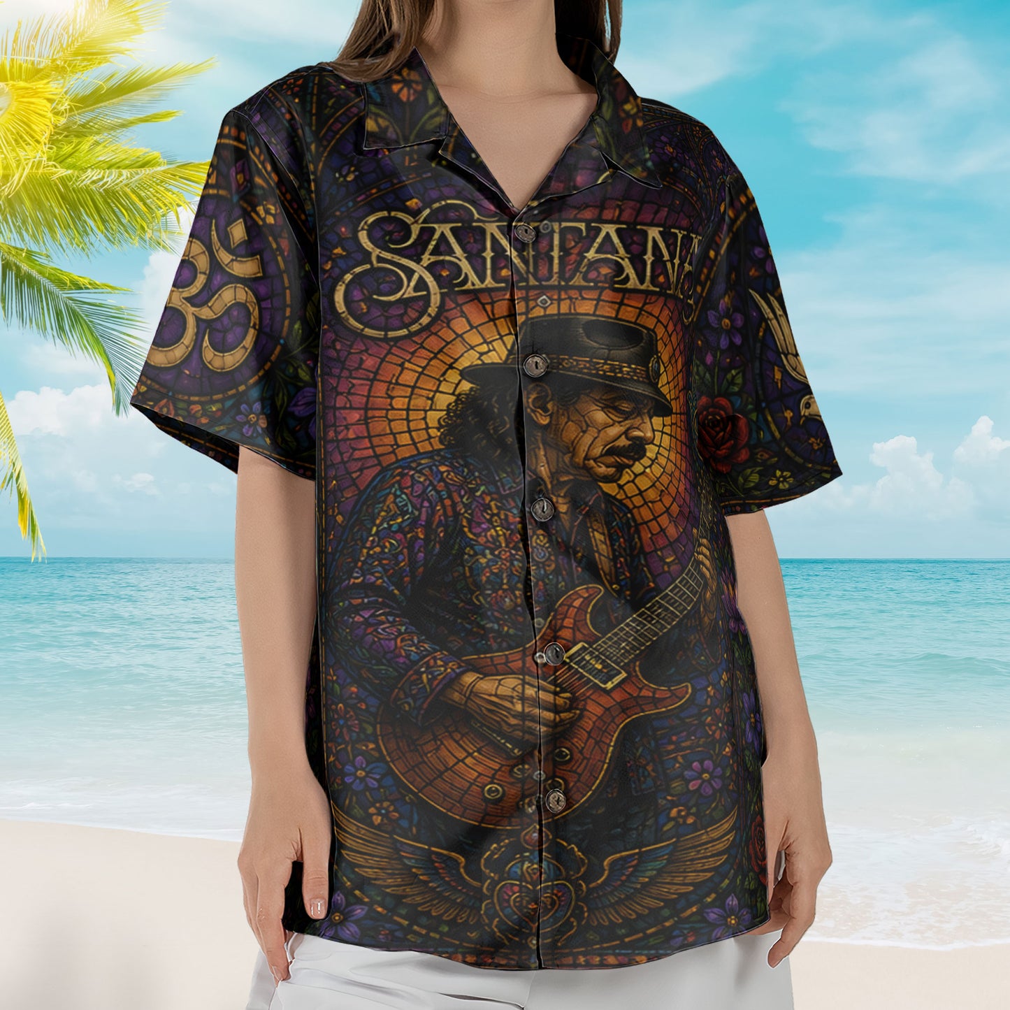 Santana Hawaiian Shirt -Unisex Latin Rock Mosaic Abraxas Om Symbol Beach Shirt
