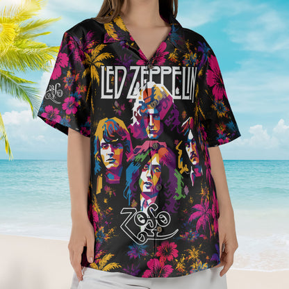 Led Zeppelin Hawaiian Shirt - Unisex Colorful Pop Art Members Portrait Button Up