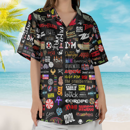 Classic Rock Multi Band Hawaiian Shirt – Unisex Alternative Rock Summer Button Up - Rush Depeche Mode Merch