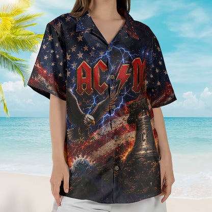 AC/DC Hawaiian Shirt - Unisex Hells Bells American Eagle Lightening Button Up