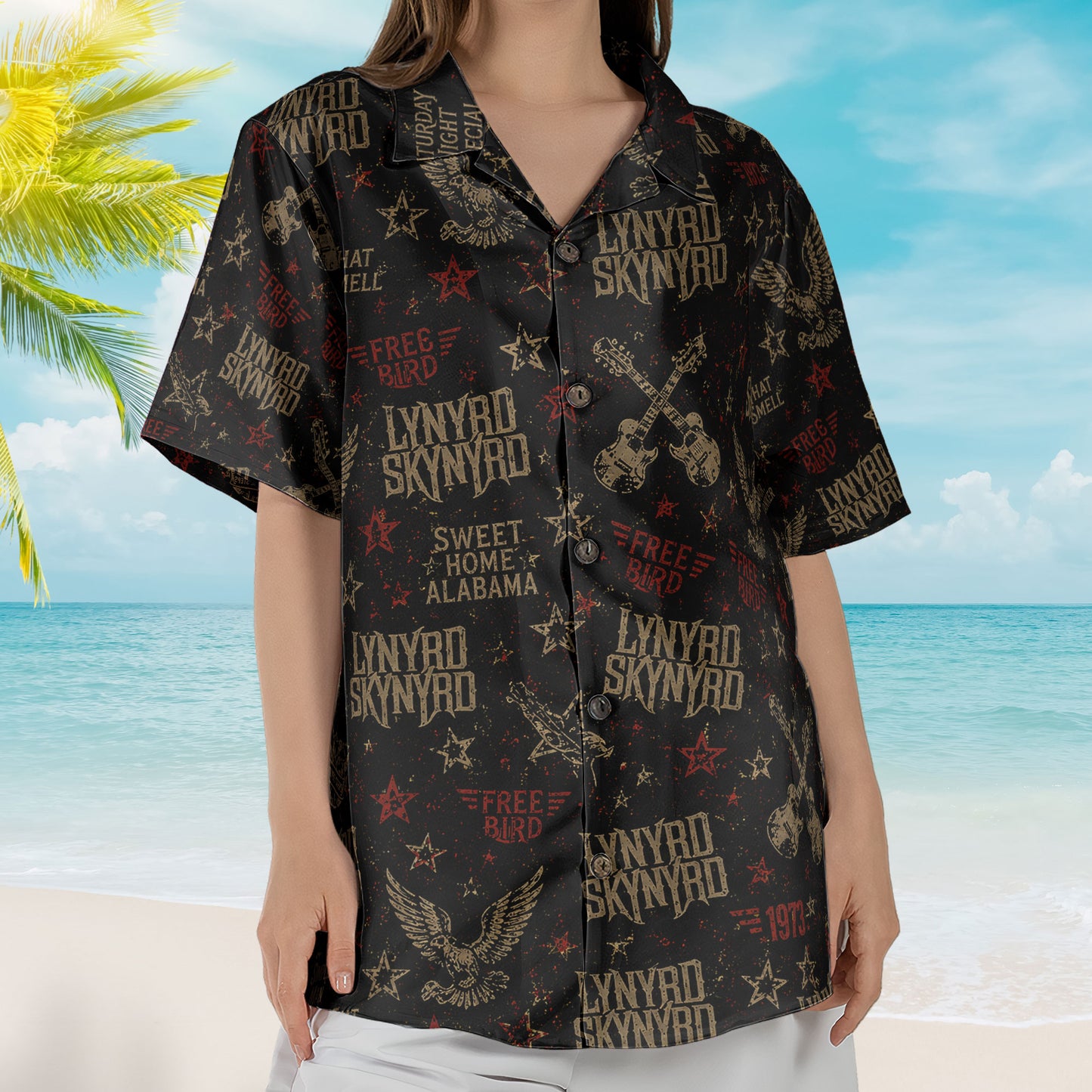 Lynyrd Skynyrd Hawaiian Shirt – Unisex Southern Rock Free Bird Black Button Up