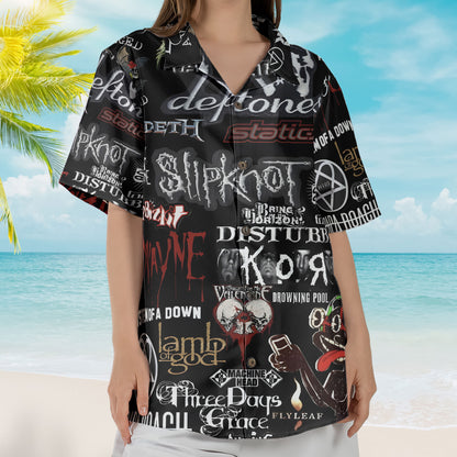 Metal Band Logos Hawaiian Shirt – Unisex Alternative Metal Grunge Summer Button Up - Slipknot Korn Merch