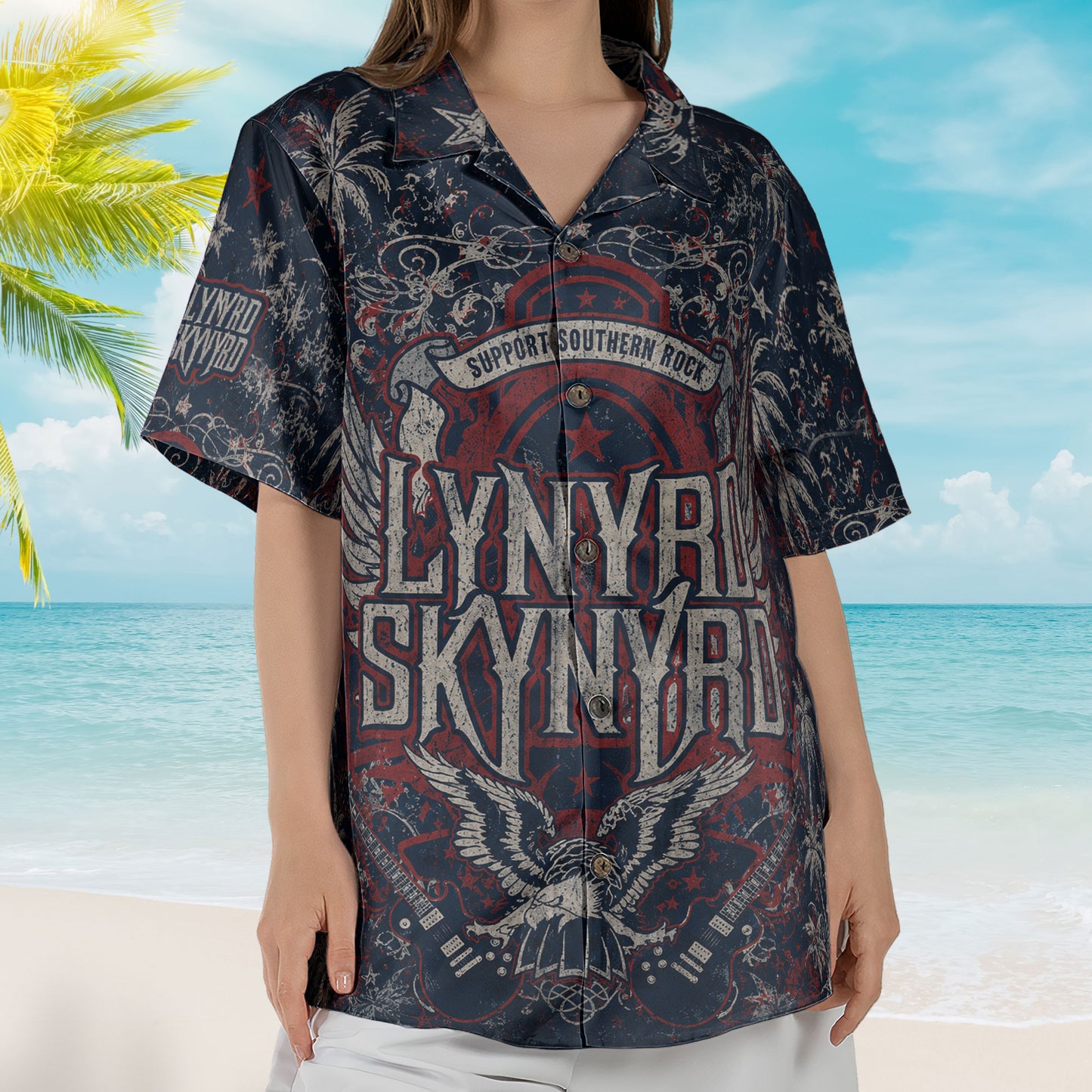 Lynyrd Skynyrd Hawaiian Shirt - Unisex Southern Rock Free Bird Eagle Button Up