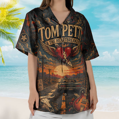 Tom Petty Hawaiian Shirt - Unisex The Heartbreakers Winged Heart Black Button Up