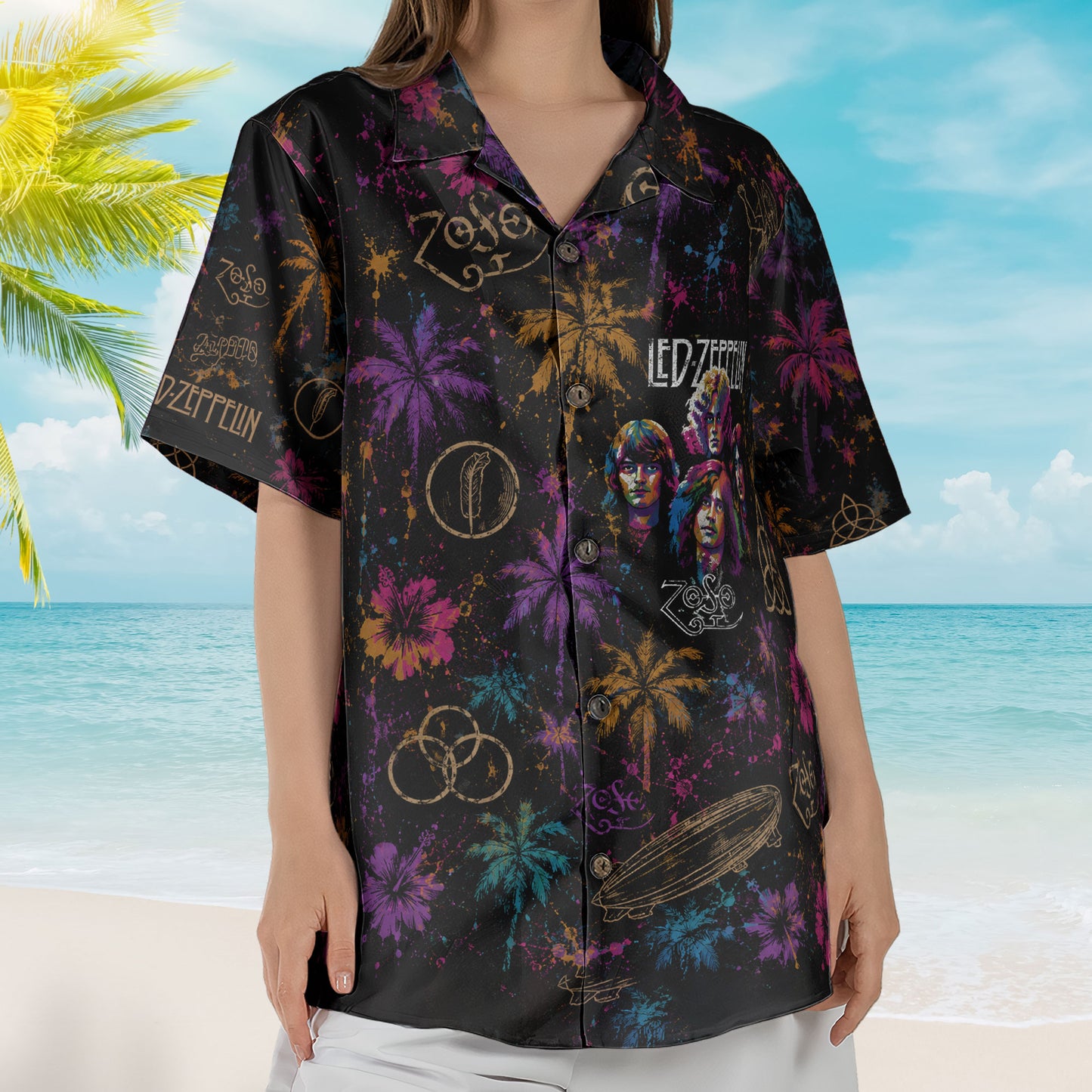 Led Zeppelin Hawaiian Shirt - Unisex Paint Splatter Splat Airship Blimp Button Up