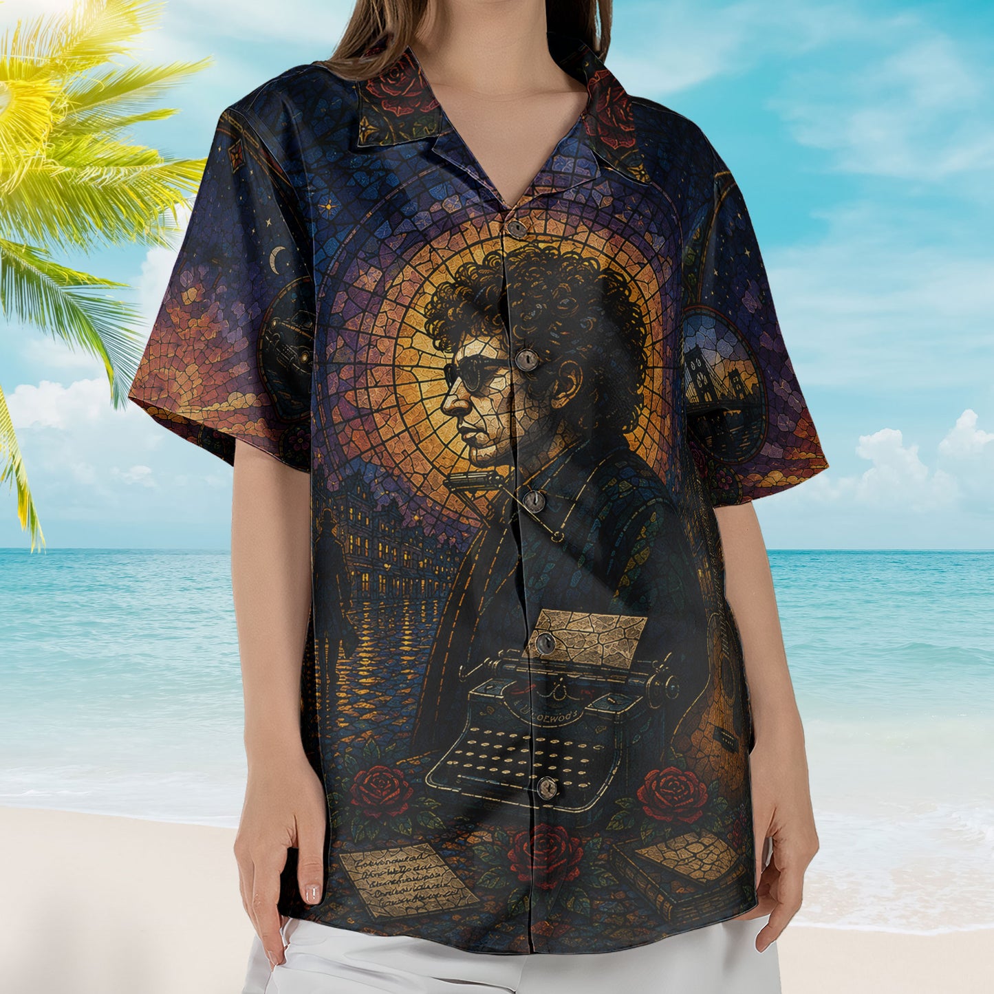 Bob Dylan Stained Glass Hawaiian Shirt - Unisex Folk Rock Mosaic Lonely Pilgrim Shirt