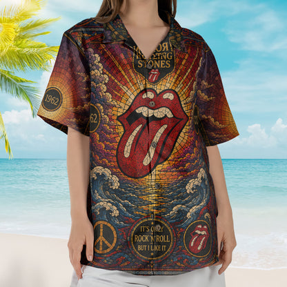 The Rolling Stones Stained Glass Hawaiian Shirt - Unisex Tongue And Lips Button Up
