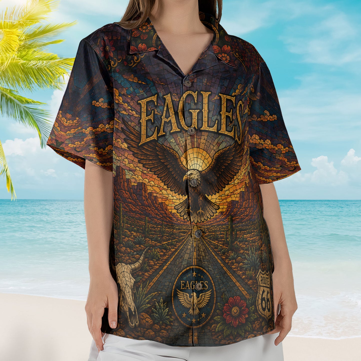 Eagles Stained Glass Hawaiian Shirt - Unisex Take It Easy Desert Highway Button Up
