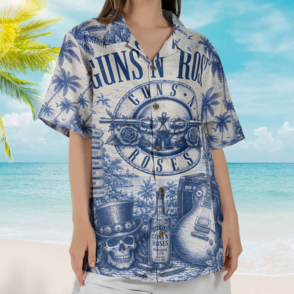 Guns N Roses Hawaiian Shirt – Unisex Retro Classic Bullet Logo Blueprint Button Up