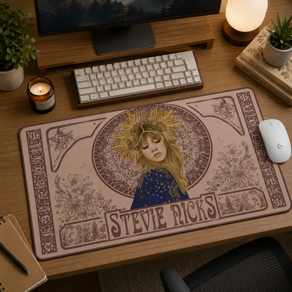Stevie Nicks Vintage Art Desk Mat – Boho Mystic Keyboard Pad for Music Lovers