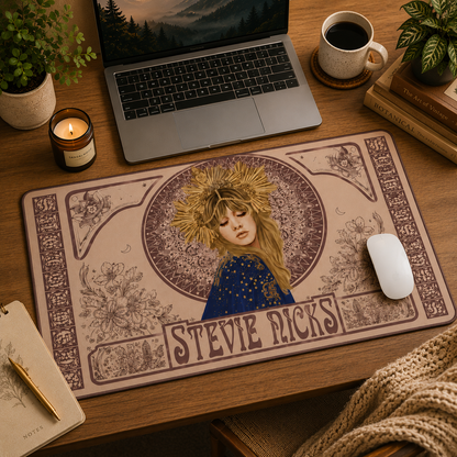 Stevie Nicks Vintage Art Desk Mat – Boho Mystic Keyboard Pad for Music Lovers