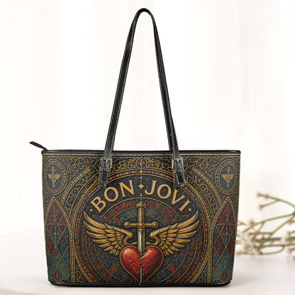Bon Jovi Handbag, Tote Bag and Wallet Set, Stained Glass Heart and Dagger Design, Classic Rock Music Fan Gift