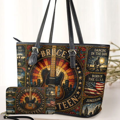 Bruce Springsteen Handbag, Tote Bag and Wallet Set, Vintage Stained Glass Guitar Design, The Boss Rock Music Fan Gift