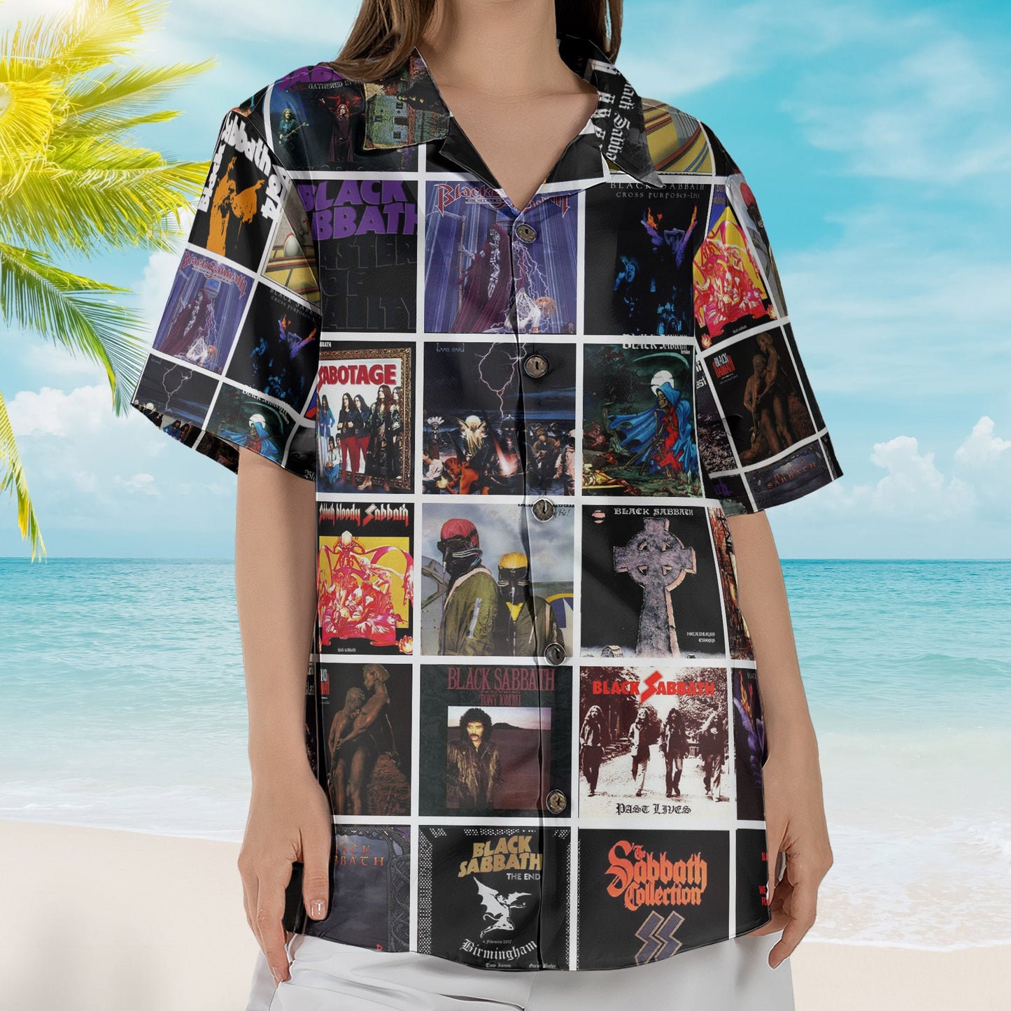 Black Sabbath Album Collage Hawaiian Shirt – Rock Band Fan Shirt
