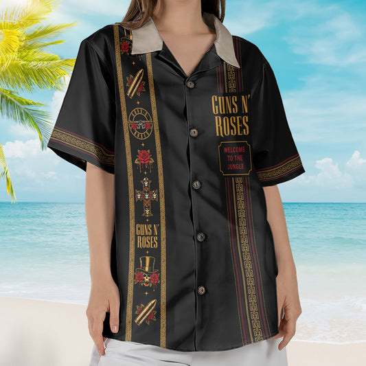 Guns N' Roses Luxury Design Hawaiian Shirt – Vintage Rock Inspired Black Hawaiian Shirt