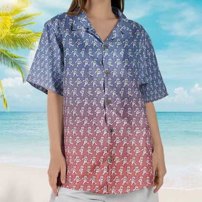 Grateful Dead Dancing Bears Hawaiian Shirt - Blue Purple Gradient Monogram Beach Shirt - Retro Music Album Art Inspired