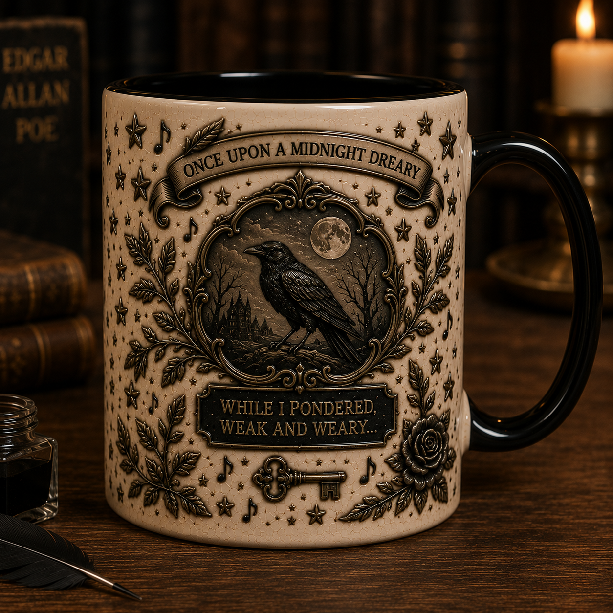 Edgar Allan Poe Raven Ceramic Mug – Gothic Coffee Mug, Nevermore Mug, The Raven Literary Gift, Dark Academia Cup
