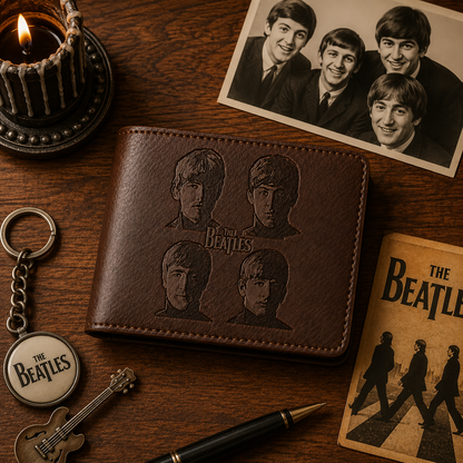 The Beatles Band Logo Portrait Wallet –  The Beatles Inspired Leather Wallet (With Box)