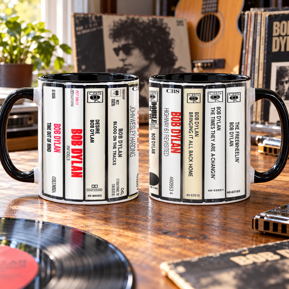 Bob Dylan Cassette Tape Mug, Folk Rock Coffee Cup, Vintage Album Collection Mug, Retro Music Lover Gift