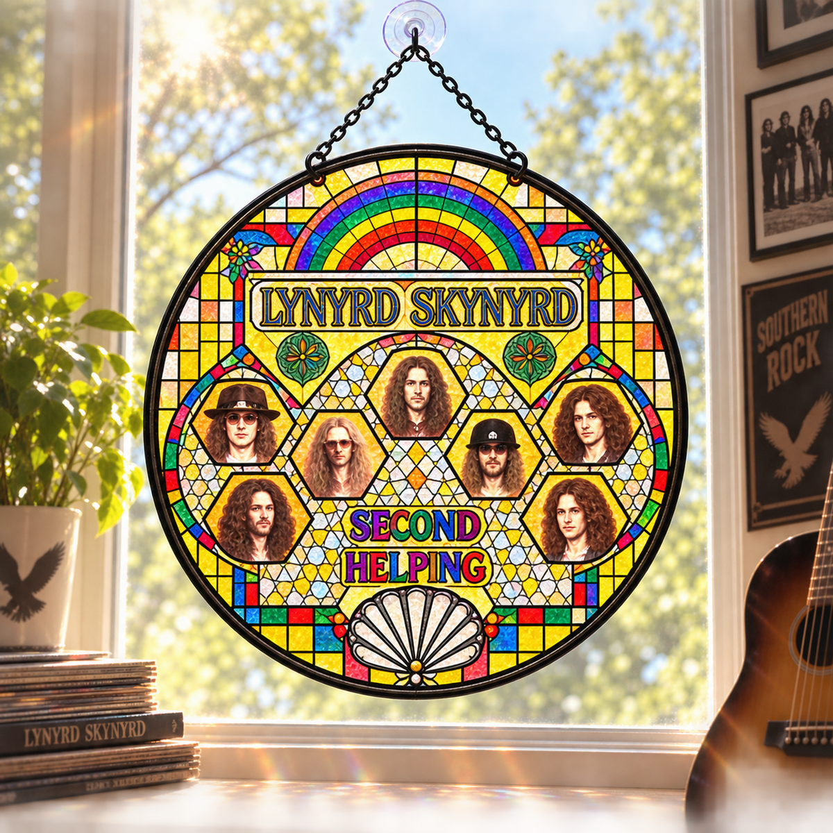 Lynyrd Skynyrd Suncatcher, 9 Album Stained Glass Window Hanging, Southern Rock Music Gift