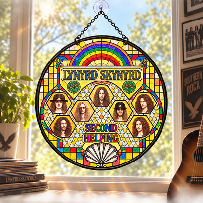 Lynyrd Skynyrd Suncatcher, 9 Album Stained Glass Window Hanging, Southern Rock Music Gift