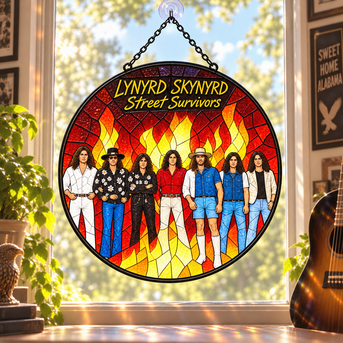 Lynyrd Skynyrd Suncatcher, 9 Album Stained Glass Window Hanging, Southern Rock Music Gift
