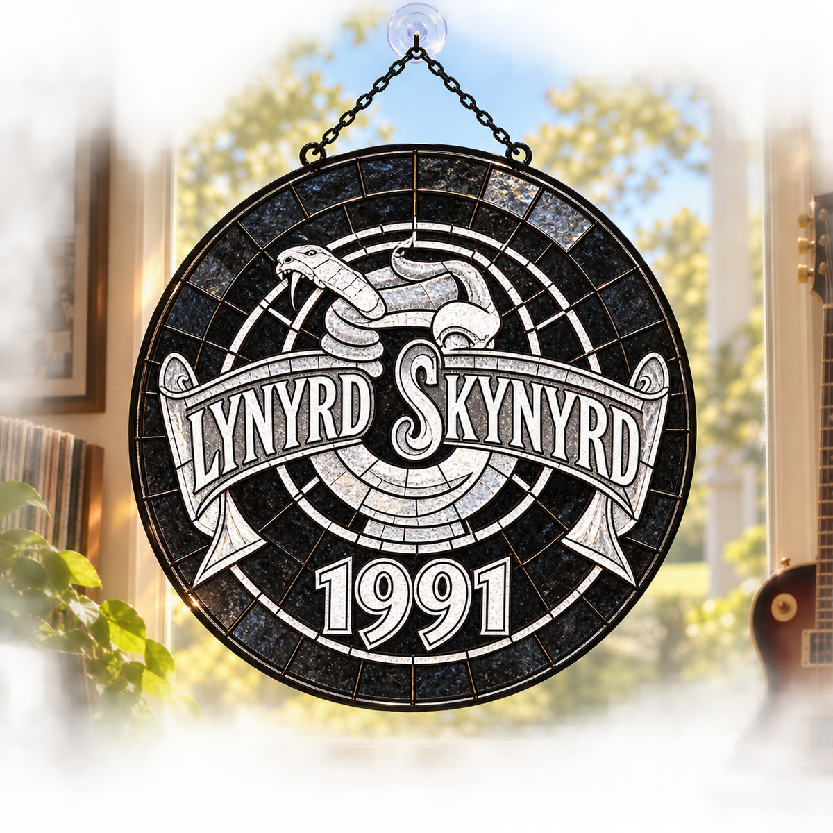 Lynyrd Skynyrd Suncatcher, 9 Album Stained Glass Window Hanging, Southern Rock Music Gift