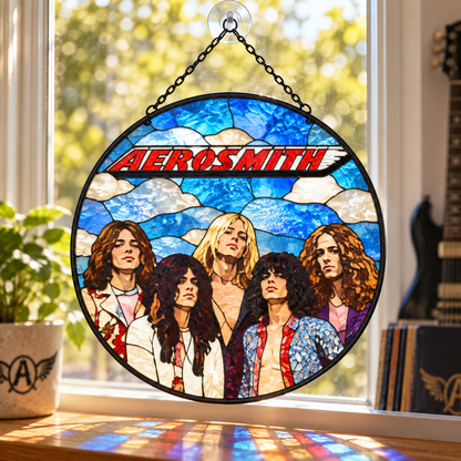 Aerosmith Suncatcher, 9 Album Stained Glass Window Hanging, Toys in the Attic Rocks Classic Rock Music Gift