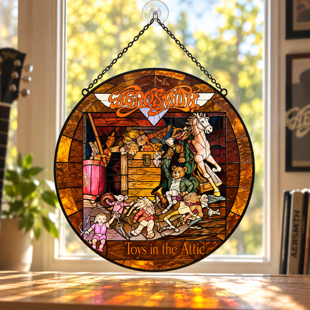 Aerosmith Suncatcher, 9 Album Stained Glass Window Hanging, Toys in the Attic Rocks Classic Rock Music Gift