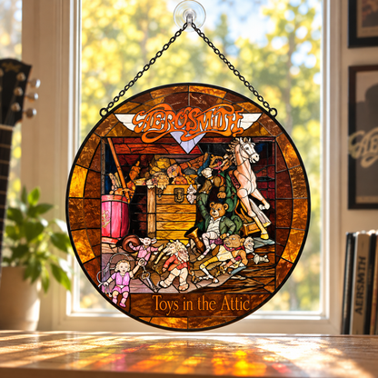Aerosmith Suncatcher, 9 Album Stained Glass Window Hanging, Toys in the Attic Rocks Classic Rock Music Gift