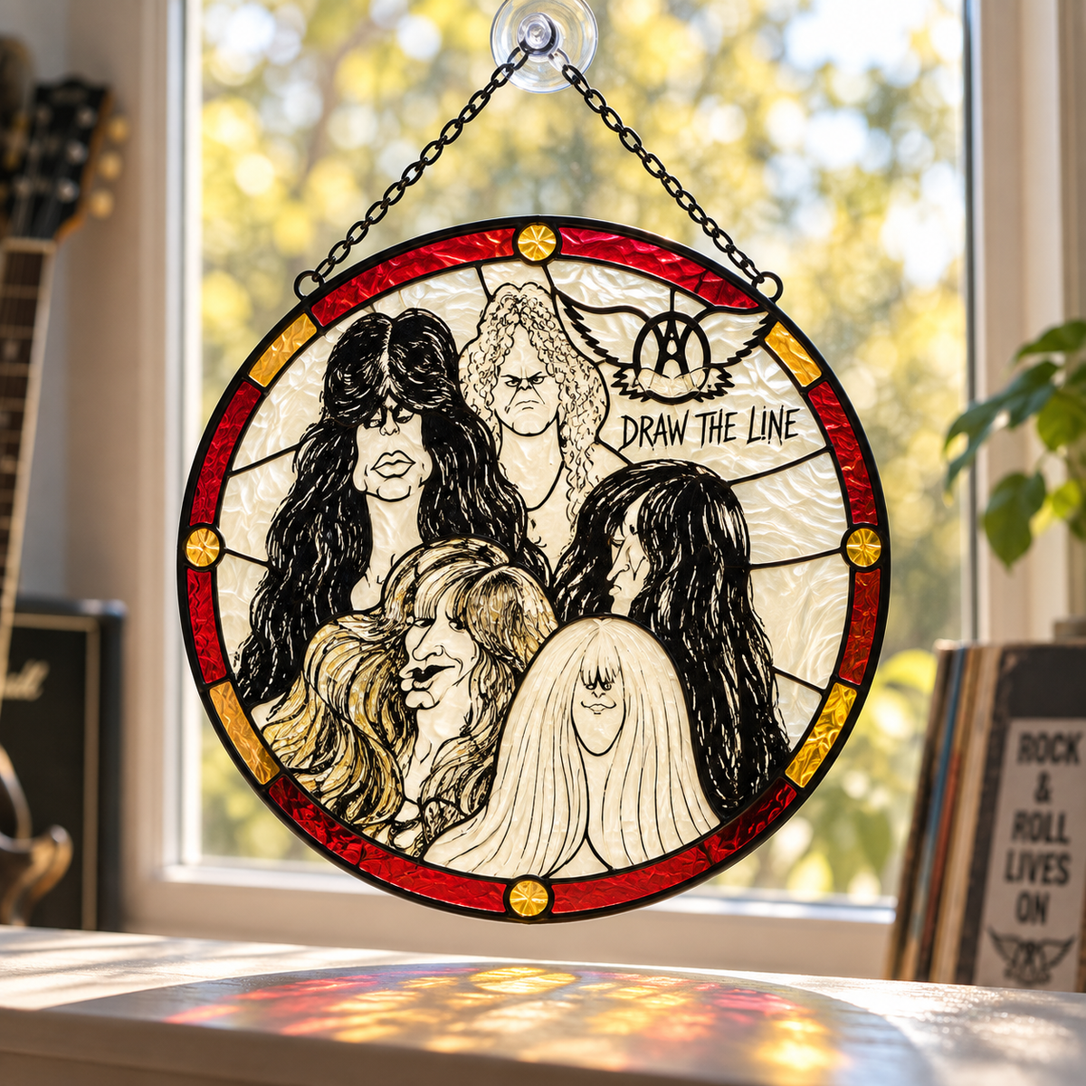 Aerosmith Suncatcher, 9 Album Stained Glass Window Hanging, Toys in the Attic Rocks Classic Rock Music Gift