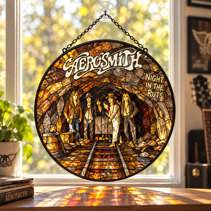 Aerosmith Suncatcher, 9 Album Stained Glass Window Hanging, Toys in the Attic Rocks Classic Rock Music Gift