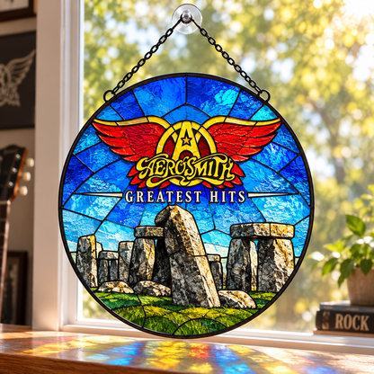 Aerosmith Suncatcher, 9 Album Stained Glass Window Hanging, Toys in the Attic Rocks Classic Rock Music Gift
