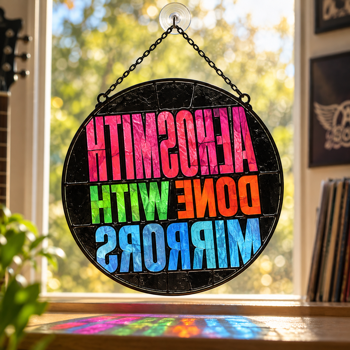 Aerosmith Suncatcher, 9 Album Stained Glass Window Hanging, Toys in the Attic Rocks Classic Rock Music Gift