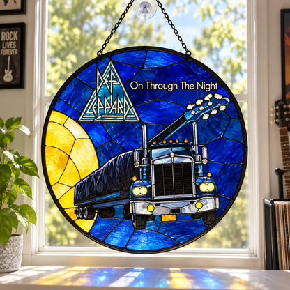 Def Leppard Suncatcher, 9 Album Stained Glass Window Hanging, Hysteria Pyromania Classic Rock Gift