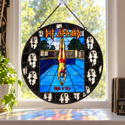 Def Leppard Suncatcher, 9 Album Stained Glass Window Hanging, Hysteria Pyromania Classic Rock Gift