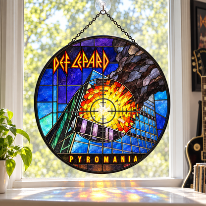 Def Leppard Suncatcher, 9 Album Stained Glass Window Hanging, Hysteria Pyromania Classic Rock Gift