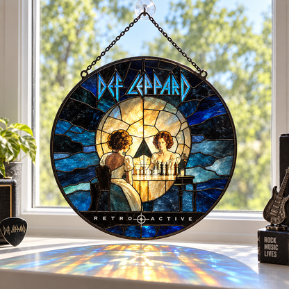 Def Leppard Suncatcher, 9 Album Stained Glass Window Hanging, Hysteria Pyromania Classic Rock Gift