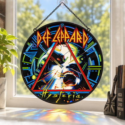 Def Leppard Suncatcher, 9 Album Stained Glass Window Hanging, Hysteria Pyromania Classic Rock Gift